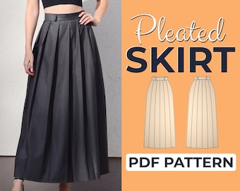 Pleated Skirt Sewing Pattern, Plaid Skirt Pattern, Maxi Skirt, XXS - XXXL, A4, A0 & US-Letter + Detailed Illustrated Tutorial