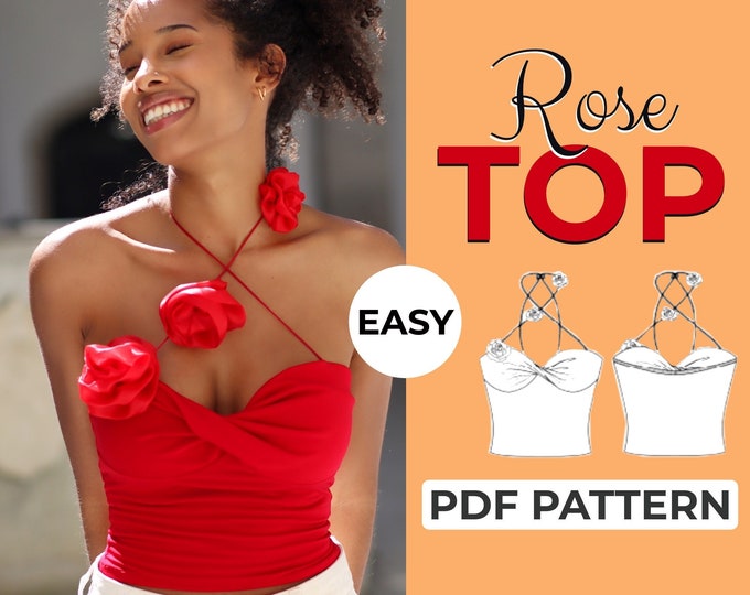Flower Top Sewing Pattern | Halter Top Bustier Pattern | Easy Beginner Pattern + Easy Illustrated Tutorial | XXS - XXXL | A0, A4 & US-Letter