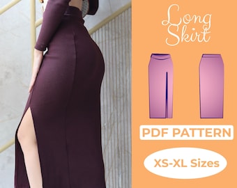 Front Slit Skirt Sewing Pattern, Curvy Long Bodycon Skirt, 2 Length Maxi & Midi Skirt, Figure Hugging Dress, XS - XL Pattern + Tutorial