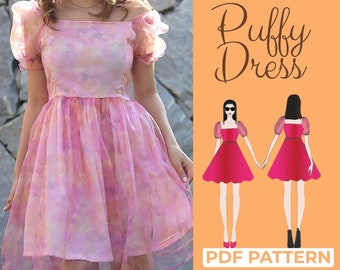 Patron de couture de robe de fée à manches bouffantes, robe Lolita, robe de princesse, robe de bal, robe en tulle, robe Cendrillon, A4, A0, Us-Letter + Tutoriel