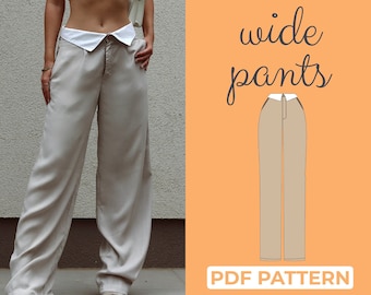 Wide Leg Pants Sewing Pattern, High Waisted Trousers, Flare Leg Pants, Flowy Relaxed Loose Fit Pants, A0, A4, Us-Letter Pattern + Tutorial