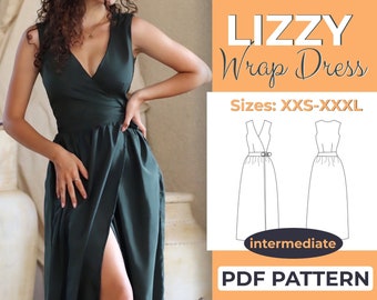 Wrap Dress Sewing Pattern, XXS - XXXL, V-Neck, Summer Wraparound Dress, A0, A4 & US-Letter + Detailed Instruction