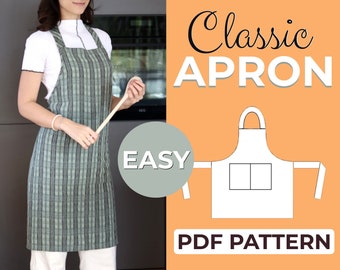 Kitchen Apron Sewing Pattern | Pinafore Apron Pattern | Easy BeginnerPattern + Easy Illustrated Tutorial | XXS -XXXL | A0, A4 & US-Letter
