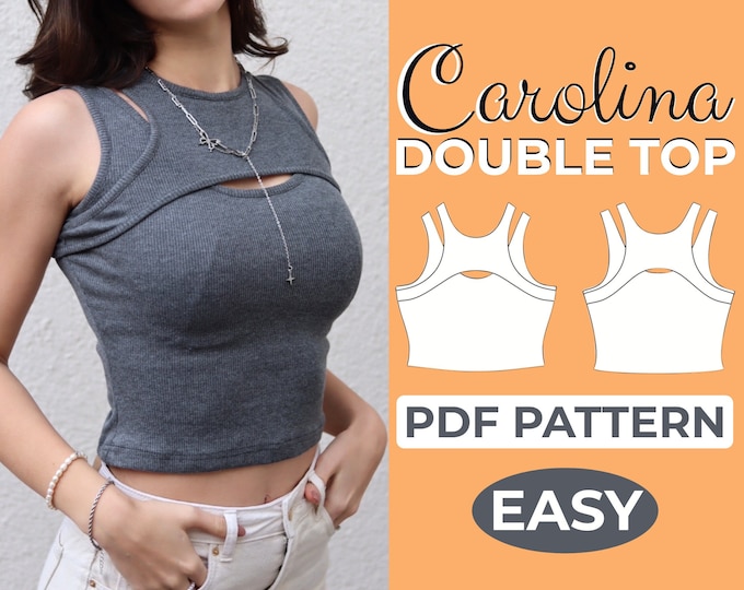 Cut Out Tank Top Sewing Pattern | 2 Piece | Keyhole Double Top | Beginner Pattern + Easy Illustrated Tutorial | XXS - XXXL | A0 A4 US-Letter