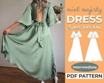 Prom Dress Sewing Pattern  | Backless Bridesmaid Gown  | XXS - XXL  | A0, A4 & US-Letter + Detailed Instruction