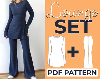 Loungewear Set Sewing Pattern, Long Sleeve + Wide Leg Pants, Easy Beginner Pattern, XXS - XXXL, A4, A0, US-Letter + Illustrated Tutorial