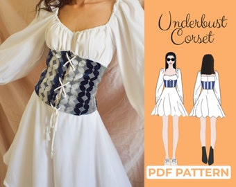 Underbust Corset Sewing Pattern, Cottagecore Pattern, Easy Sewing Pattern, XXS-7XL Regency Corset, A0, A4, Us-Letter Pattern + Instruction