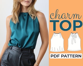 Naaipatroon haltertop | Blousepatroon met strik op de rug | Eenvoudig patroon voor beginners + eenvoudige geïllustreerde tutorial | S - XXL | A0, A4 en US-Letter