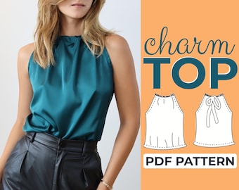 Patron de couture haut dos nu | Patron de chemisier noué dans le dos | Patron facile pour débutants + tutoriel illustré facile | S-XXL | A0, A4 et lettre US