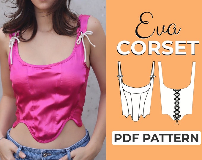 Lace Up Corset Top Sewing Pattern | Bustier Top Pattern | Pattern + Detailed Illustration Instruction | XXS - XXXL | A0, A4 & US-Letter