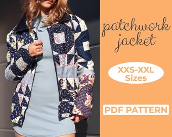 Quilted Jacket Sewing Pattern, Quilt Patchwork Jacket Sewing Pattern, Quilted Coat, PDF Pattern in A4, A0 US-Letter + Detailed Tutorial