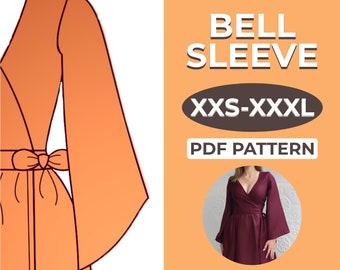 Bell Sleeve Sewing Pattern, Easy Pattern in A0, A4 & US-Letter Version + Detailed Instruction, XXS - XXL