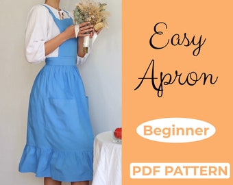 women ruffle apron sewing pattern | easy pleated split apron pattern | pinafore dress pattern women | japanese pinafore pattern PDF