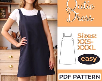 Pinafore Dress Sewing Pattern, Overall Dress, Easy Beginner Pattern, A0, A4 & US-Letter + Detailed Instruction, XXS - XXXL