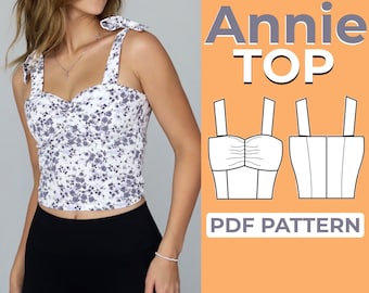 Patron de couture Milkmaid Top, Cottagecore Crop Top Pattern, Tie Strap Top, XXS - XXXL, A4 A0 & US-Letter + Tutoriel illustré détaillé