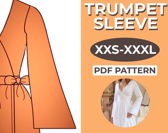 Trumpet Sleeve Sewing Pattern, Easy Pattern in A0, A4 & US-Letter Version + Detailed Instruction, XXS - XXL