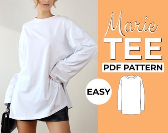 Patron de couture pour chemise oversize | Modèle coupe décontractée | Patron facile pour débutants + tutoriel illustré facile | XXS - XXXL | A0, A4, lettre US