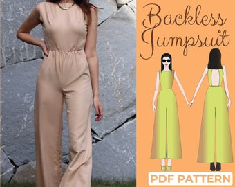 Flare Jumpsuit Sewing Pattern, Bell Bottom Palazzo Jumpsuit, Wide Leg Overall, Loose Pants Romper, Easy Sewing Pattern A0, A4 & US-Letter