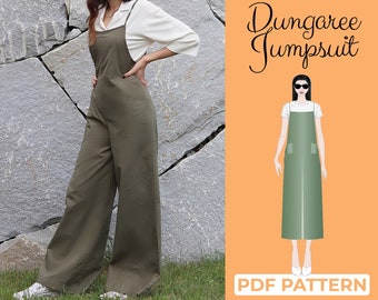 Wide Leg Jumpsuit Sewing Pattern, Comfy Linen Summer Overall, Flare Dungaree, Beginner Pattern, A4, A0, US-Letter + Illustrated Tutorial