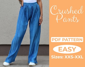 High Waisted Wide Leg Pants Sewing Pattern, XXS - XXL Beginner Sewing Pattern, A0, A4 & US-Letter + Easy Instruction