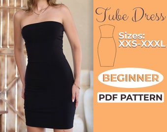 Bodycon Tube Dress Sewing Pattern, Easy Beginner Pattern, XXS - XXXL, Strapless Dress in A0, A4 & US-Letter + Detailed Instruction