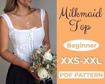 Milkmaid Top Sewing Pattern, Cottagecore Lace Tie Top, XXS - XXL, Easy Sewing Pattern, A0, A4 & US-Letter + Detailed Instruction