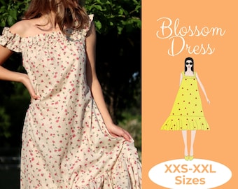 Flare Maxi Dress Sewing Pattern, Gathered & Sleevless Cottagecore Dress, Easy Nightgown, Fairy dress, Summer Sun Dress, Beginner PDF Pattern