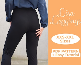 High Waisted Leggings Sewing Pattern, Yoga Pants for Women, Beginner Pattern, Cycling Shorts, Gym Tights, A4, A0, US-Letter + Easy Tutorial