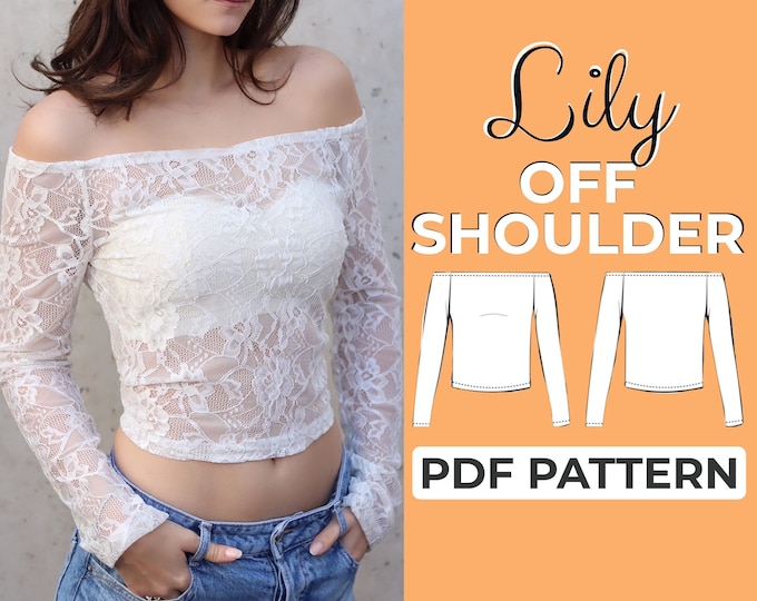 Sheer Blouse Lace Top Sewing Pattern | Off Shoulder | Easy Beginner Pattern + Easy Illustrated Tutorial | XXS - XXXL | A0, A4 & US-Letter