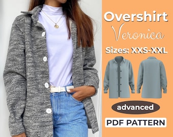 Oversized Shirt Jacke Schnittmuster | Frauen shacket | Übergroßes Shirt-Muster | XXS - XXL | A0, A4 & US-Letter