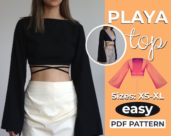 Flare Sleeve Crop Top Sewing Pattern | Hippie Top for Festivals, Partys or the Beach | XS-XL | Detailed PDF Download A0, A4, Us Letter Size