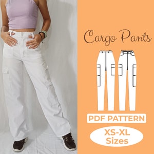 High Waisted Cargo Pants Pattern for Women, Baggy Pocket Pants Sewing Pattern for Women | Y2K Rave & Tech Style | Trendy DIY Womens Pants