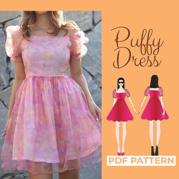 Puff Sleeve Fairy Dress Sewing Pattern, Lolita Dress, Princess Dress, Prom Dress, Tulle Dress, Cinderella Gown, A4, A0, Us-Letter + Tutorial