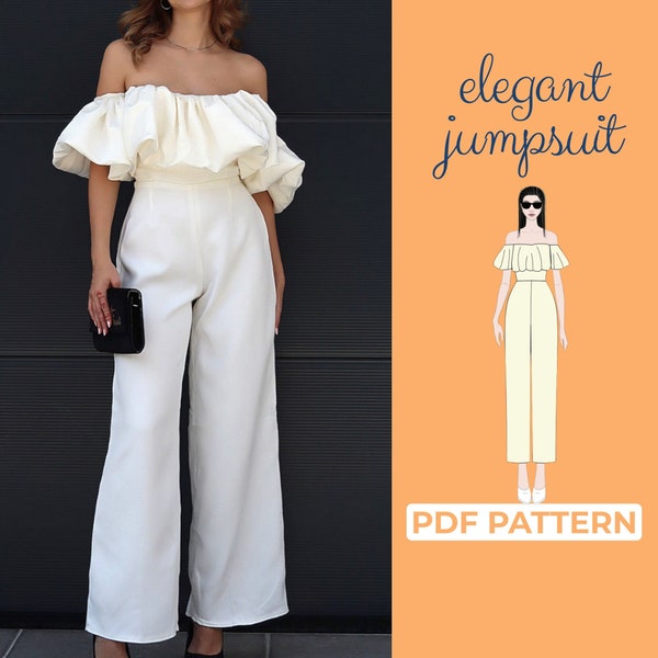 Elegant Wedding Jumpsuit Sewing Pattern, Flare Leg Jumpsuit, Lounge Jumpsuit Palazzo Jumpsuit, A4, A0 & US-Letter + Illustrated Instruction