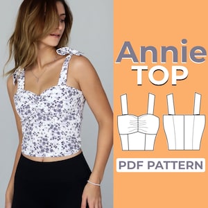 Patrón de costura de blusa Milkmaid, patrón de blusa corta Cottagecore, blusa con tirantes anudados, XXS - XXXL, A4 A0 y carta estadounidense + tutorial ilustrado detallado