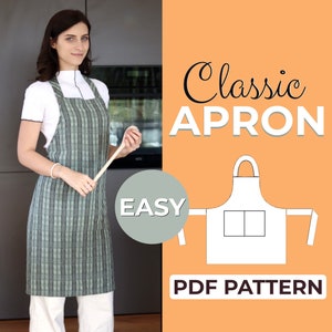 Patron de couture de tablier de cuisine | Tablier tablier | Modèle facile pour débutant + tutoriel illustré facile | XXS -XXXL | A0, A4 et lettre US