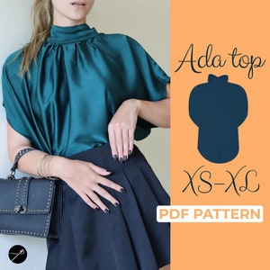 Tunic Top Sewing Pattern, Flare Blouse, Easy & Elegant Satin Shirt, Oversize Tunic, Loose Fit Summer Shirt, Batwing Pattern, PDF Download