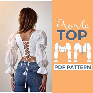 Patrón de costura de blusa con mangas abullonadas / Patrón de blusa eduardiana / Patrón + instrucciones ilustradas detalladas / XXS - XXXL / A0, A4 y carta de EE. UU.