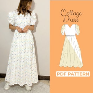 Puff Sleeve Dress, Easy Sewing Pattern, Flare Summer Dress, Long Gown Pattern, Milk Maid Dress, Baby Doll Dress PDF, Cottage Core Dress image 1