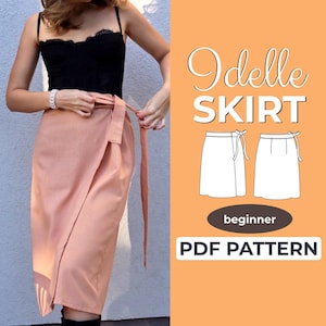 Patrón de costura para falda cruzada / Falda midi ajustable / Patrón fácil para principiantes + Tutorial ilustrado fácil / XXS - XXXL / A0, A4 y tamaño carta de EE. UU.
