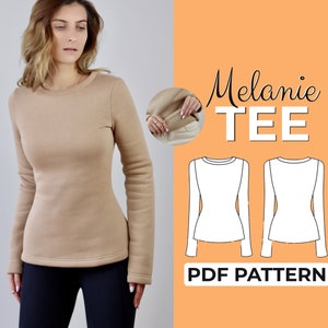 Patrón de costura de camisa térmica, camisa de invierno de manga larga, patrón fácil para principiantes, XXS - XXXL, A4 A0 y carta de EE. UU. + tutorial ilustrado detallado
