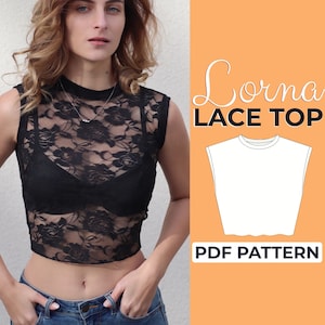 Patrón de costura de blusa de encaje Y2K, patrón de blusa de verano para principiantes, XXS - XXL, A0, A4 y carta de EE. UU. + tutorial ilustrado fácil