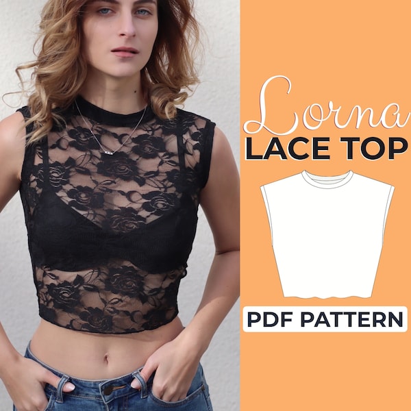 Y2K Lace Top Sewing Pattern, Beginner Friendly Summer Top Pattern, XXS - XXL, A0, A4 & US-Letter + Easy Illustrated Tutorial