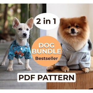 Dog Shirt & Dog Hoodie Sewing Pattern Bundle, A0, A4, US-Letter + Detailed Instruction, XS-XXL, Sweater + Shirt Pattern for Fashionable Dogs