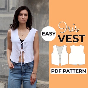 Patrón de costura para blusa con lazo / Patrón de blusa con coqueta / Patrón fácil para principiantes + Tutorial ilustrado fácil / XXS - XXXL / A0, A4 y tamaño carta de EE. UU.