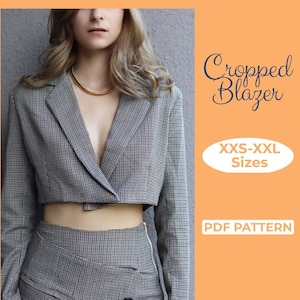 Cropped Blazer Sewing Pattern Short Blazer Crop Top Trendy Summer Blazer Jacket Sewing Pattern A4 A0 Us letter Pattern PDF Pattern Etsy