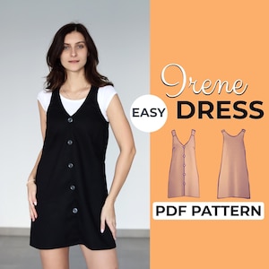 Padrão de costura de vestido shift | Vestido modesto com botões | Padrão Fácil para Iniciantes + Tutorial Fácil Ilustrado | XXS - XXXL | A0, A4 e Carta dos EUA