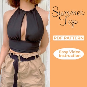 girls crop top sewing pattern - custom crop top - halter dress pattern - halter top sewing pattern - beginner sewing pattern - halter top A4