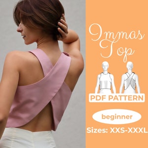 Crossback Top Sewing Pattern, Wrap Top, Criss Cross Blouse, XXS - XXL, Beginner Sewing Pattern, A0, A4, US-Letter Pattern + Easy Instruction