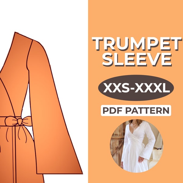 Trumpet Sleeve Sewing Pattern, Easy Pattern in A0, A4 & US-Letter Version + Detailed Instruction, XXS - XXL